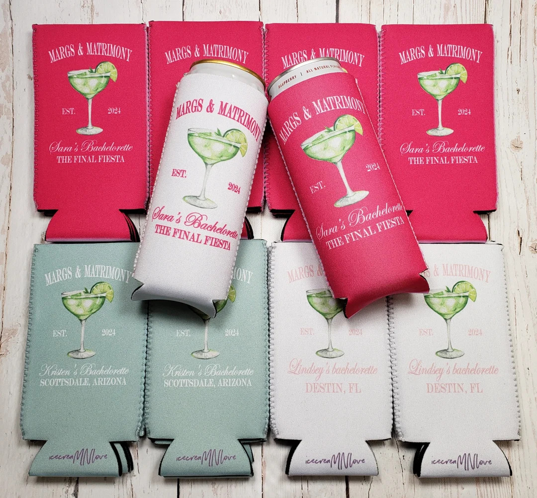 Margs and Matrimony Bachelorette Party Can Coolers Personalized Bridal Drink Sleeves for a Fiesta... | Etsy (US)