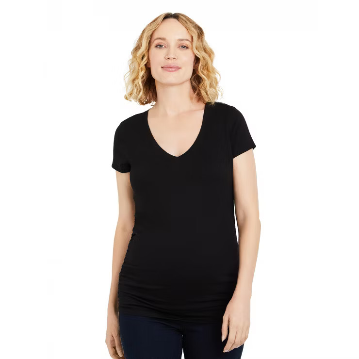 Motherhood Maternity V-Neck Side Ruched Maternity Tee | Target