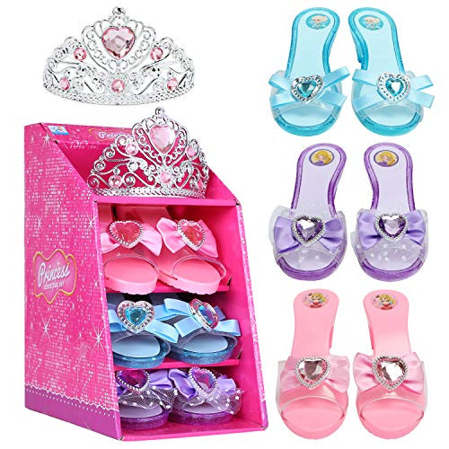 Girls Play Set! Fashion Princess Dress Up Shoes and Tiara (3 Pairs of Shoes + 1 Tiara) Role Play ... | Amazon (US)