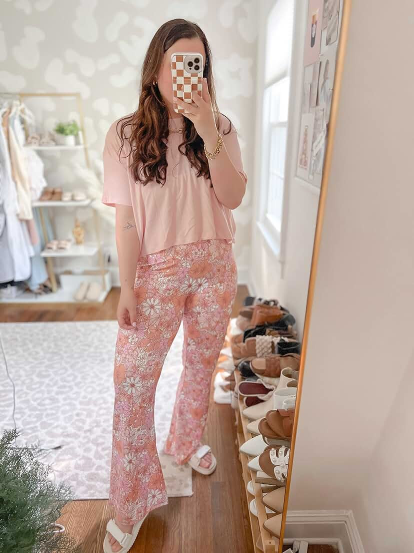 HDE Women's Crossover Flare Yoga Pants Ribbed High Waist Wide Leg Bell Bottoms | Amazon (US)