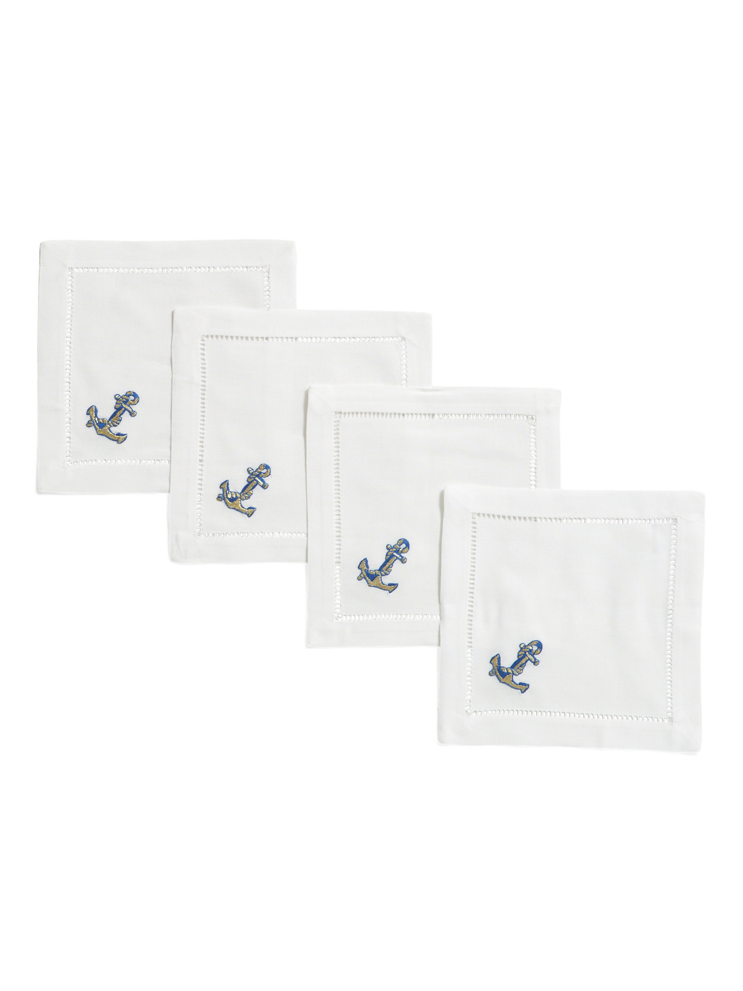 4pk Hand Embroidered Anchor Cocktail Napkins | TJ Maxx