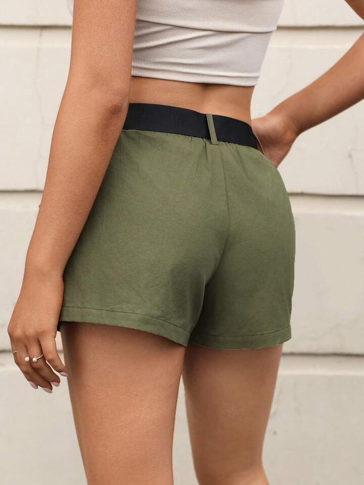 SHEIN EZwear Green Woven Women's Utility Shorts | SHEIN