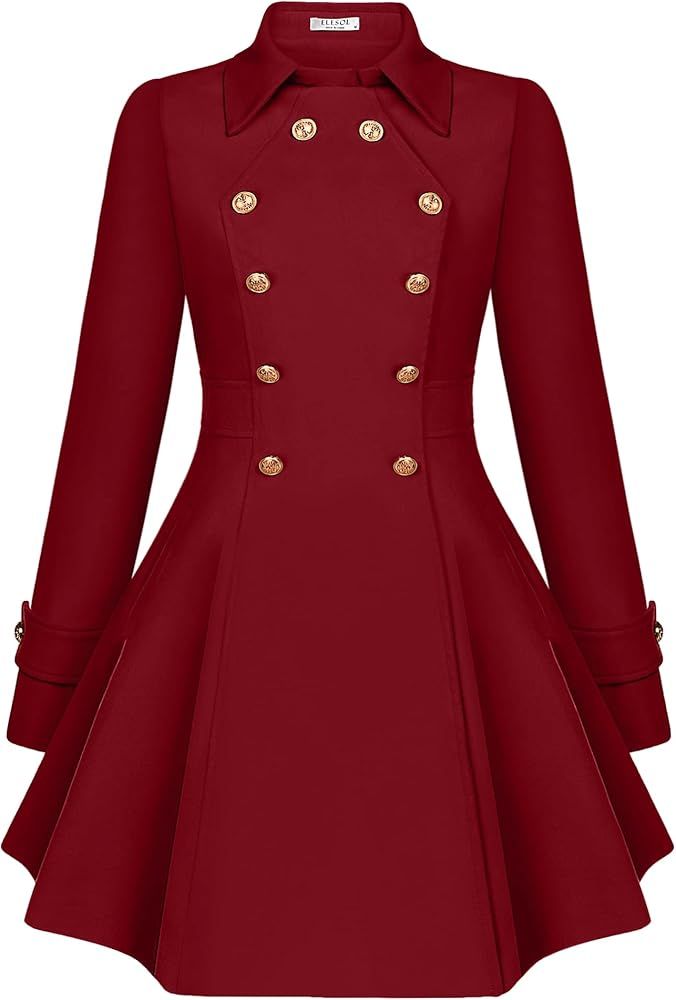 Amazon.com: ELESOL Women Winter Wool Coat Swing Pea Coats Double Breasted Thick Dress Coats A Lin... | Amazon (US)