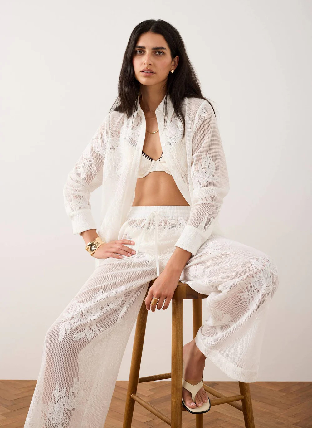 White Mesh Embroidered Shirt | Mint Velvet