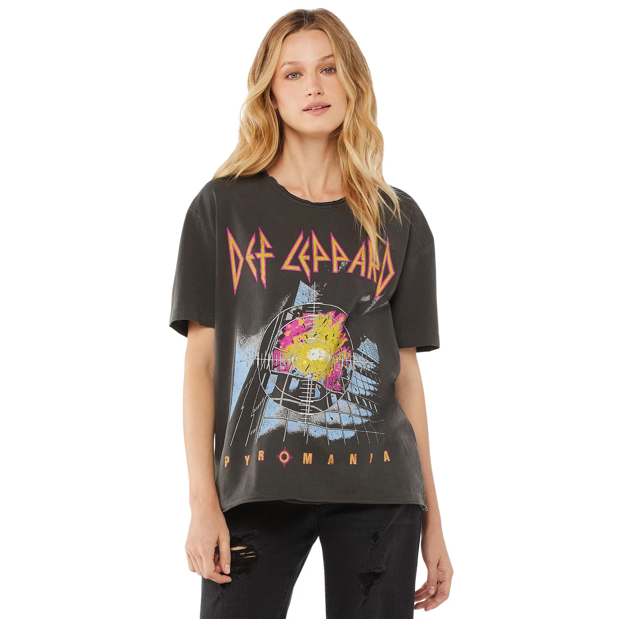 Scoop Women's Def Leppard Split Seam Hem Boyfriend T-Shirt | Walmart (US)