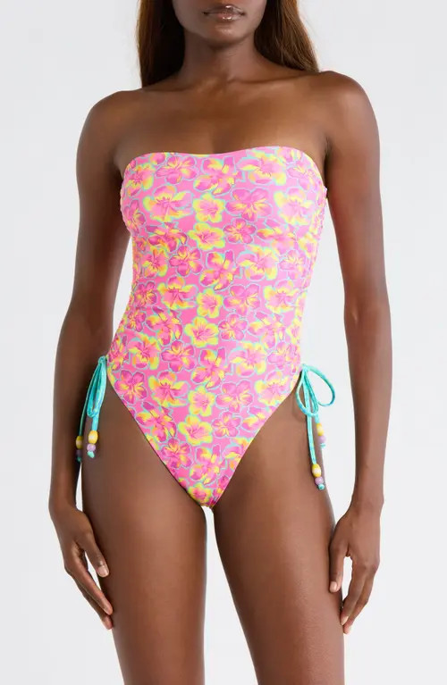 Kulani Kinis Strapless Cinched Tie One-Piece Swimsuit in Sun Pop at Nordstrom, Size Small | Nordstrom