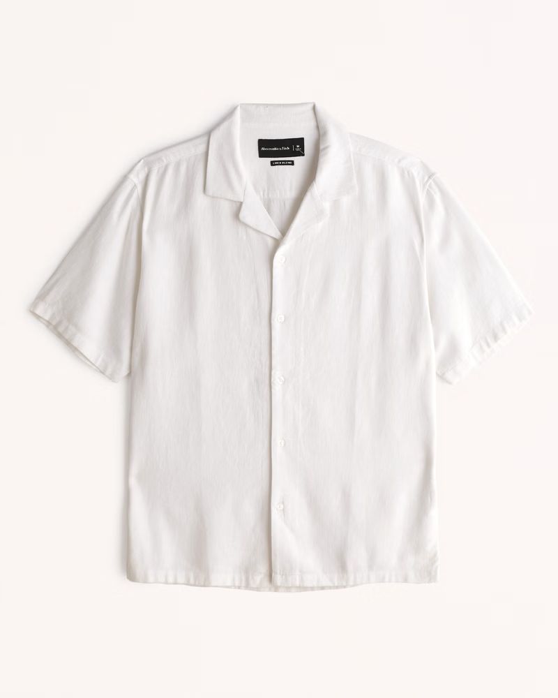 Abercrombie & Fitch Men's Camp Collar Linen-Blend Shirt in White - Size XS | Abercrombie & Fitch (US)