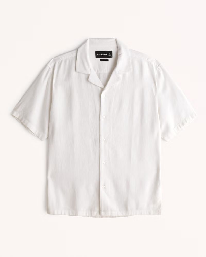 Camp Collar Linen-Blend Button-Up Shirt | Abercrombie & Fitch (US)