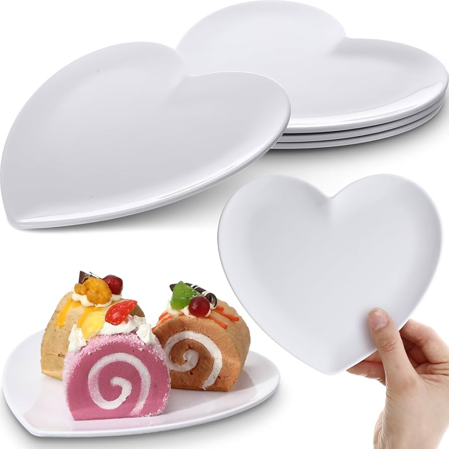 Nuogo 4 Pcs Heart Shaped Dinner Plates 6.8'' Valentine's Serving Tray Melamine Heart Shaped Plate... | Amazon (US)