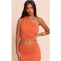 Petite Orange Ruched One Shoulder Top | PrettyLittleThing US