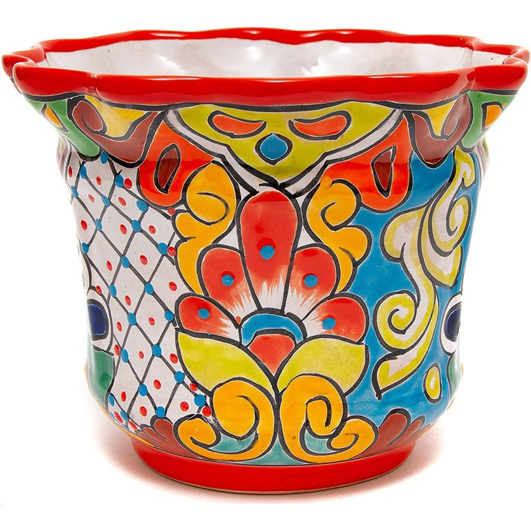 ENCHANTED TALAVERA Mexican Pottery Heavy Weight Ceramic Scalloped Flower Pot Plant Pot Succulent ... | Walmart (US)