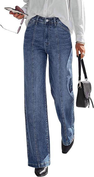 BTFBM Front Seam Stretchy Wide Straight Leg Jeans for Women Trendy 2026 | Amazon (US)