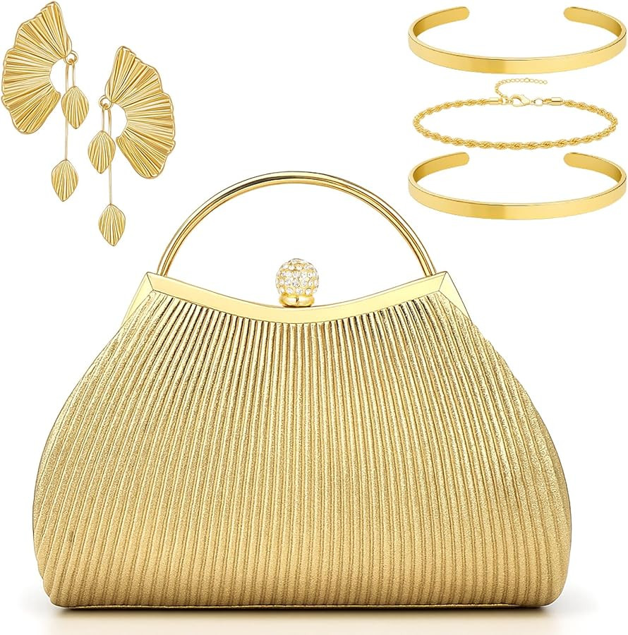 Quelay 3 Pcs Evening Bag Rhinestone Jewelry Set Clutch Purse Earrings Bracelets for Women Party W... | Amazon (US)