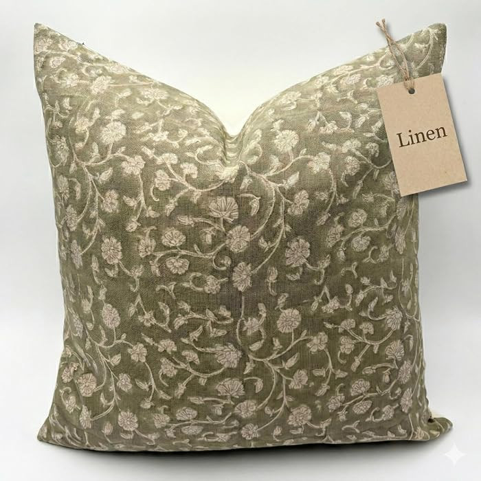 Linen Throw Pillow Covers 20x20 inch Floral Pillows Green Spring Decorative Pillow Covers for Living Room, Bedroom | Amazon (US)