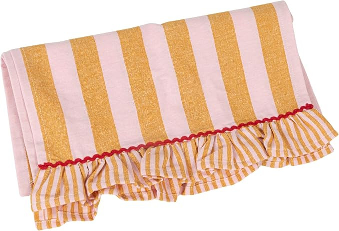 Creative Co-Op Woven Cotton Striped Table Runner with Ruffle & RIC Rac Trim, Mustard & Pink | Amazon (US)