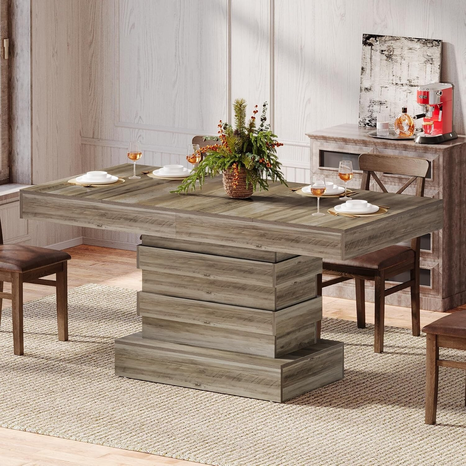55-Inch Farmhouse Wooden Dining Room Table with Heavy-Duty Pedestal | Bed Bath & Beyond