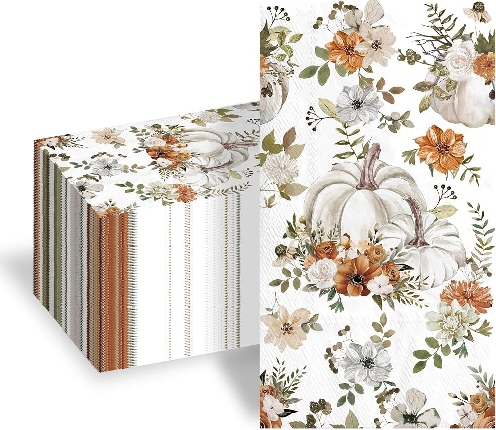 100pcs Thanksgiving White Pumpkin Paper Napkins Bathroom Napkins | Amazon (US)