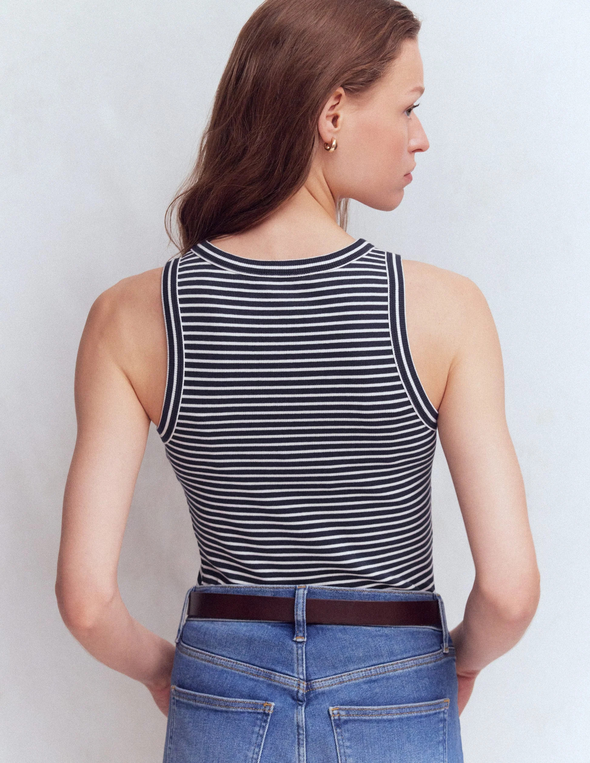Ribbed Racer Vest-Ivory & Brown Stripe | Boden (US)