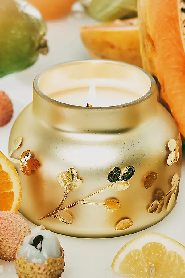Capri Blue Volcano Gold Leaf Glass Candle | Anthropologie (US)