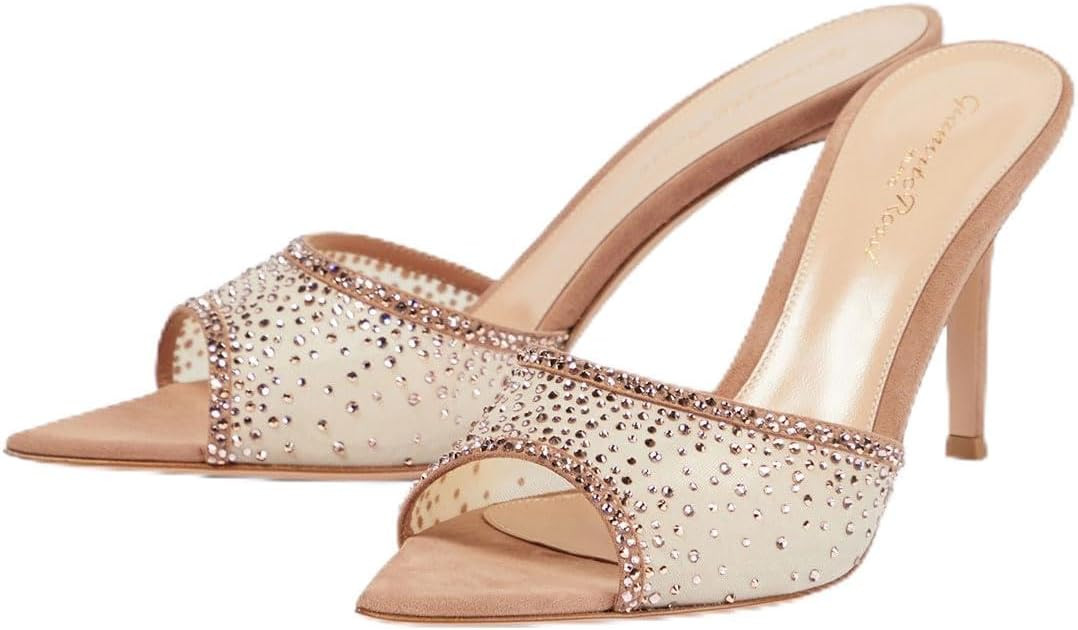 Ulalaza Women's PVC Clear Sandals Transparent Stiletto Sexy Rhinestone Bow Heels Open Toe Ankle S... | Amazon (US)