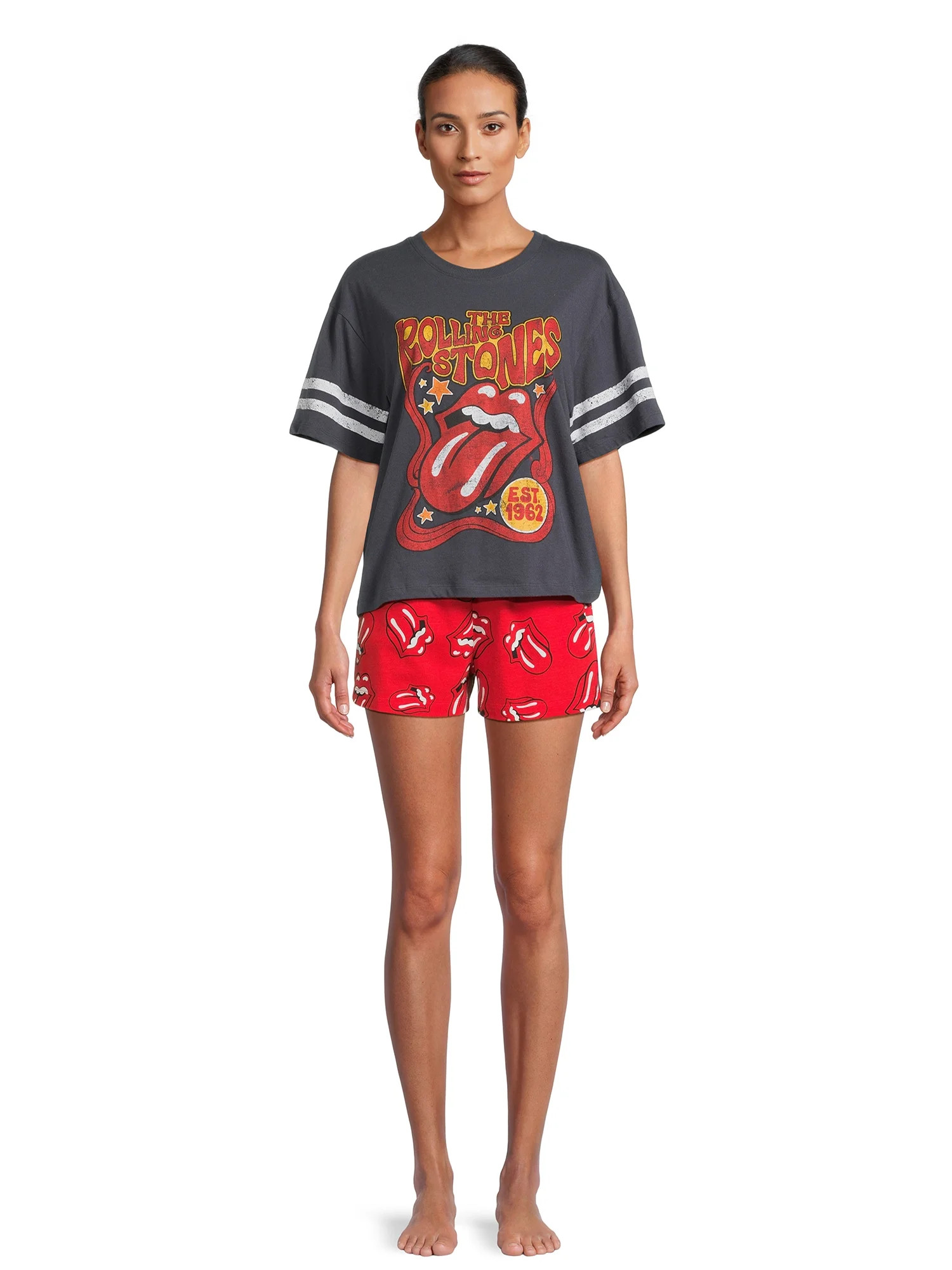 Rolling Stones Women’s Graphic Tee and Shorts Lounge Set, 2-Piece, Sizes XS-3X | Walmart (US)