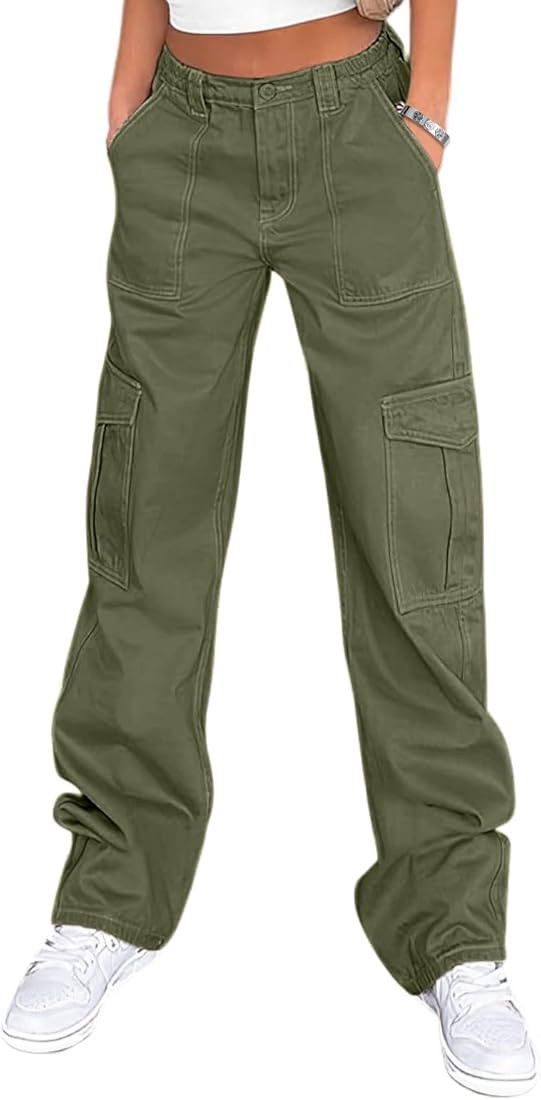Lepunuo Cargo Pants for Women High Waisted Casual Pants Baggy Stretchy Wide Leg Y2K Streetwear wi... | Amazon (US)