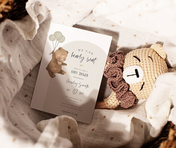 Bear Balloon Baby Shower Invite We Can Bearly Wait - Etsy | Etsy (US)