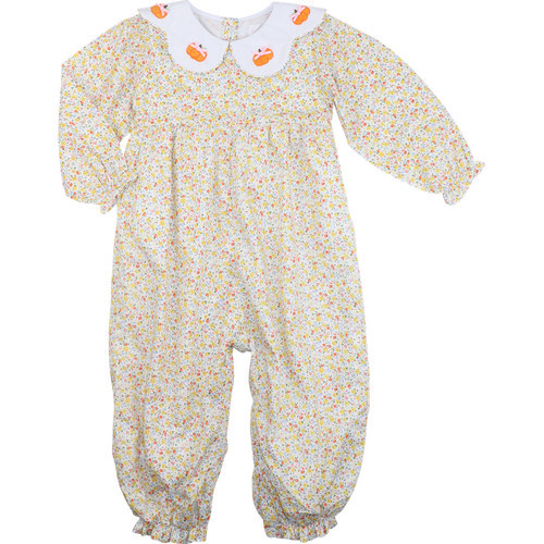 Yellow Floral Embroidered Pumpkin Long Bubble | Cecil and Lou