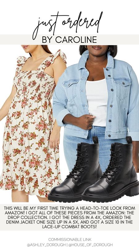 JUST ORDERED — Caroline just placed an order on Amazon for some cute winter-to-spring looks! All these items are from The Drop. She ordered a size 4X in the dress, a 5X in the denim jacket for some extra room, and a 10 in the lace up combat boots!

#LTKstyletip #LTKSeasonal #LTKcurves