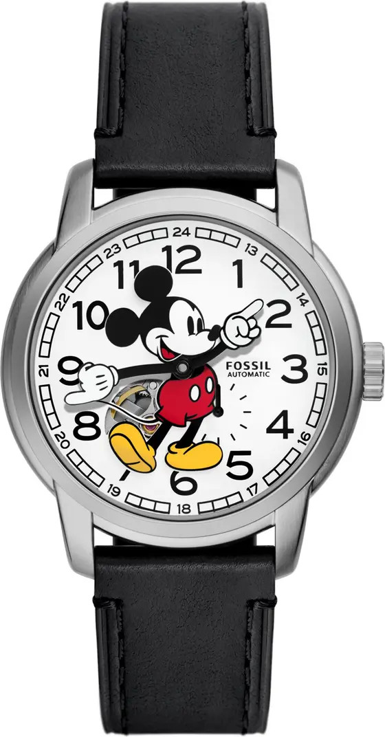 x Disney Classic Disney Mickey Mouse Leather Strap Watch | Nordstrom