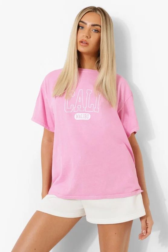 Cali Slogan Printed Overdye T-shirt | Boohoo.com (US & CA)