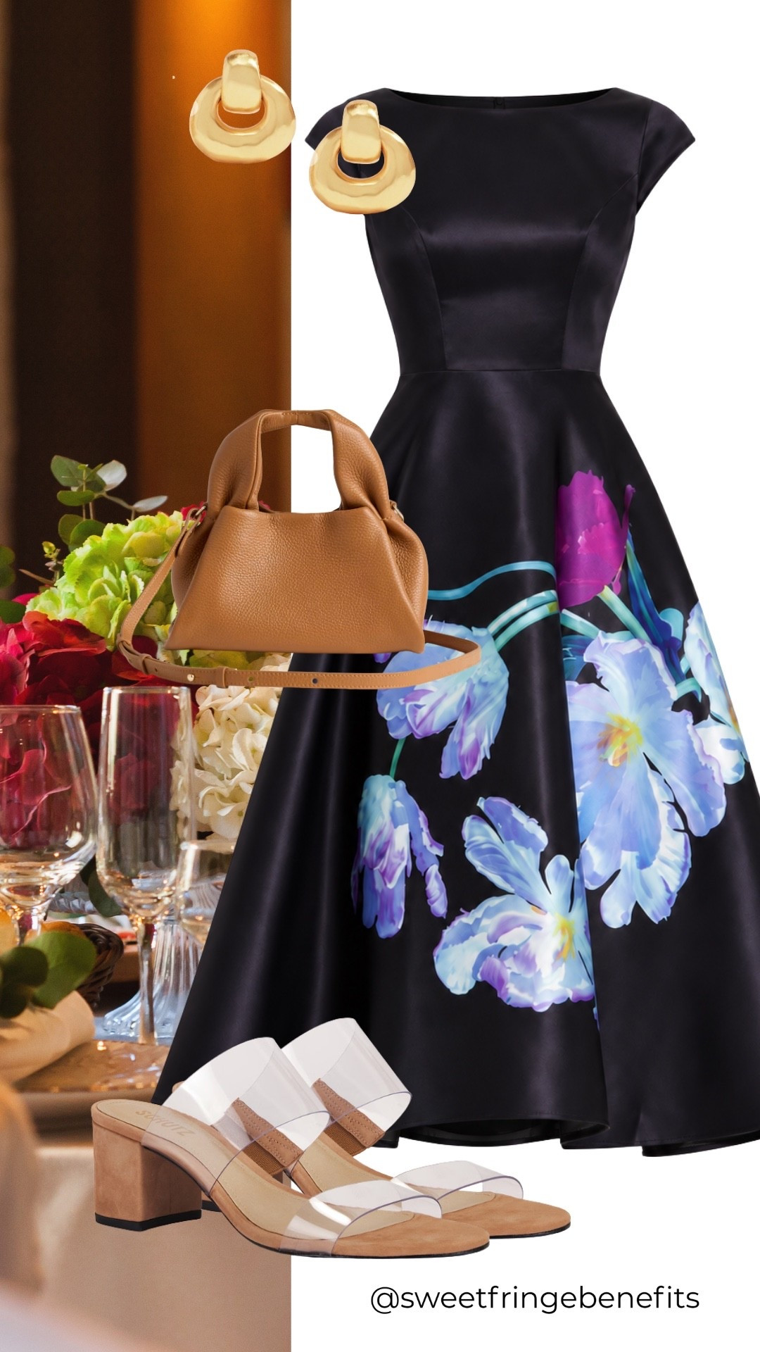 Oh my goodness, those beautiful florals against the black are something special! I’d wear this dress to a wedding or a lovely dinner out, and let the dress do all the talking.