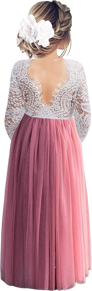 2Bunnies Girl Peony Lace Back A-Line Straight Tutu Tulle Party Flower Girl Dress | Amazon (US)