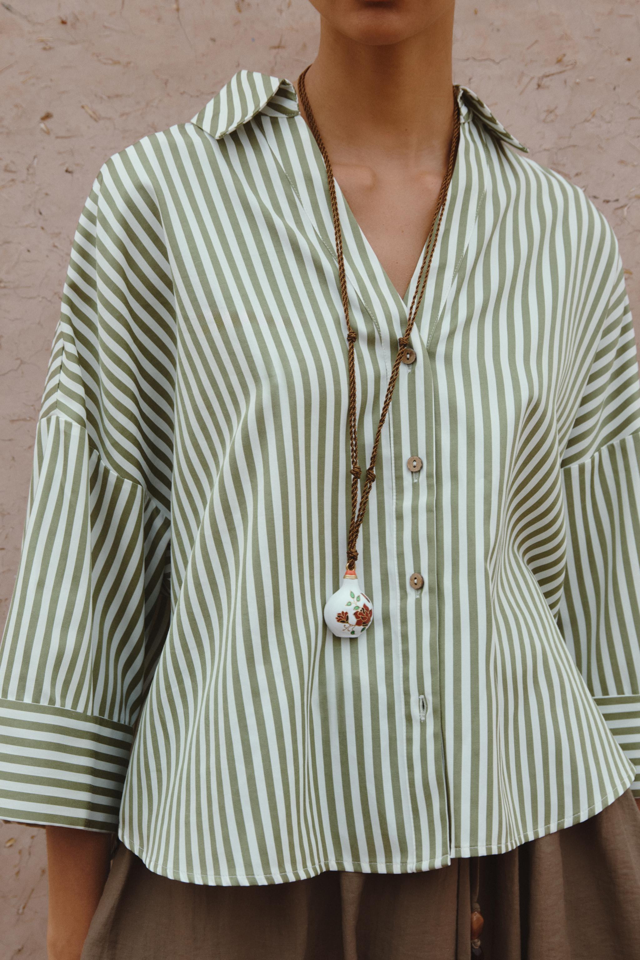 STRIPED SHIRT WITH CUFFED SLEEVES | Zara US