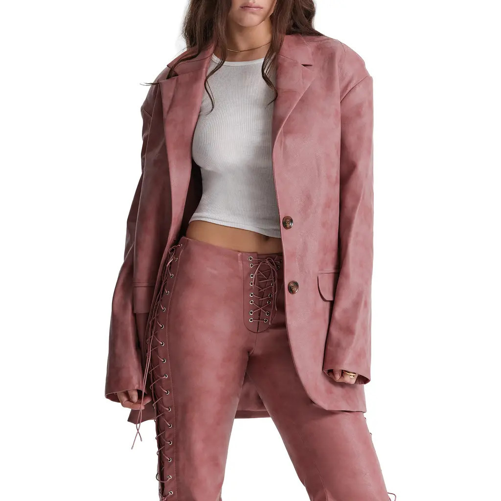 HOUSE OF CB Kiera Oversize Faux Leather Blazer in Warm Pink at Nordstrom, Size Medium | Nordstrom
