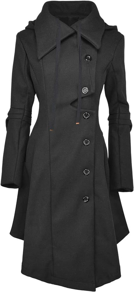 Pea Coat Women's Long Fleece Pea Jacket Gothic Trench Coat Winter Punk Collar Peacoat Outwear Sli... | Amazon (US)