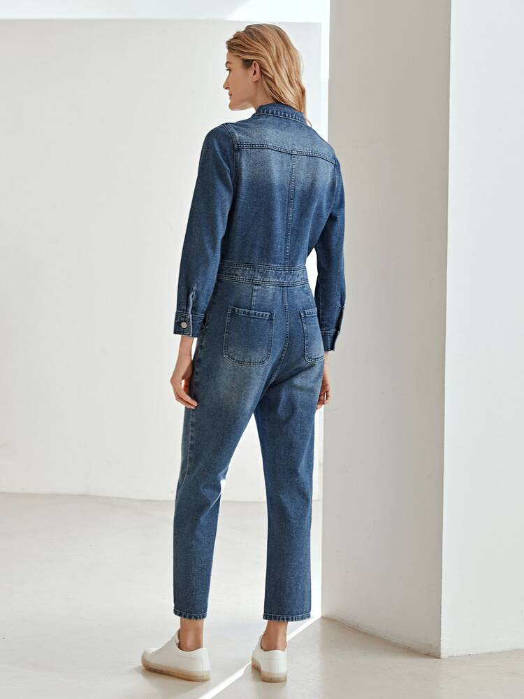 MOTF PREMIUM COTTON UTILITY DENIM JUMPSUIT | SHEIN