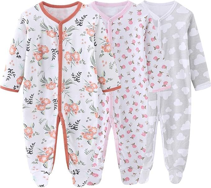 Baby Boy's Romper Jumpsuit Sleep and Play Bodysuit Long Sleeve One-Piece Romper 3 Pack Pajamas | Amazon (US)
