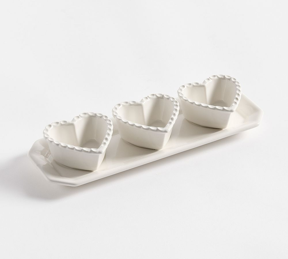 Heirloom Scalloped Heart Stoneware Multi Condiment Server | Pottery Barn (US)