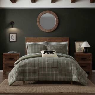 Eddie Bauer Alpine Plaid 3-Piece Green/Brown Flannel Cotton Full/Queen Comforter Set A0005660 - T... | The Home Depot