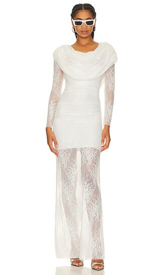 Laced Caped Gown in Milk White | Revolve Clothing (Global)