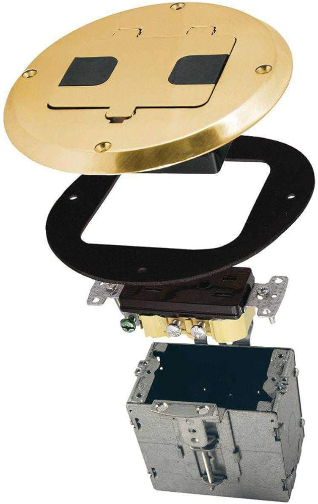 RACO 6239BP Floor Kit with Recessed Duplex 15A TR Device and Adjustable Steel Box, 1-Gang, Brass | Amazon (US)