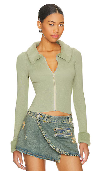 Natalie Knit Zip Cardigan in Sage | Revolve Clothing (Global)