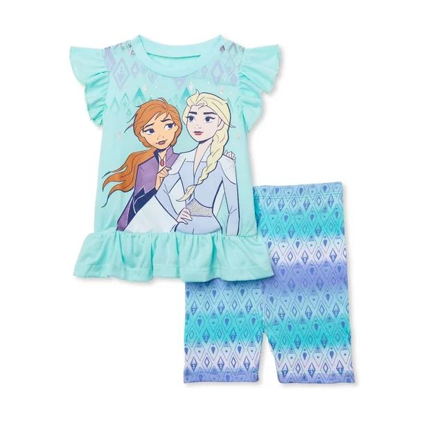 Frozen 2 Toddler Girls Flutter Sleeve Ruffle Peplum Top & Bike Shorts Outfit Set, 2-Piece Outfit ... | Walmart (US)