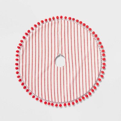 Striped Linen Pompom Christmas Tree Skirt Red & Brown - Wondershop™ | Target
