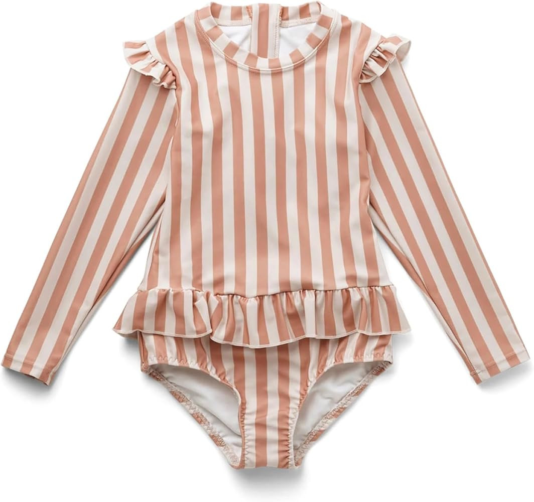 LDIOIF Girls One Piece Swimsuits Zipper Rash Guard Long Sleeve Bathing Suit with Ruffle Hem UPF50... | Amazon (US)