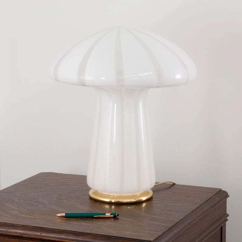 Mushroom Table Lamp in vintage Murano Glass striped clear and white with Gold Base from Mazzega, ... | Etsy (US)