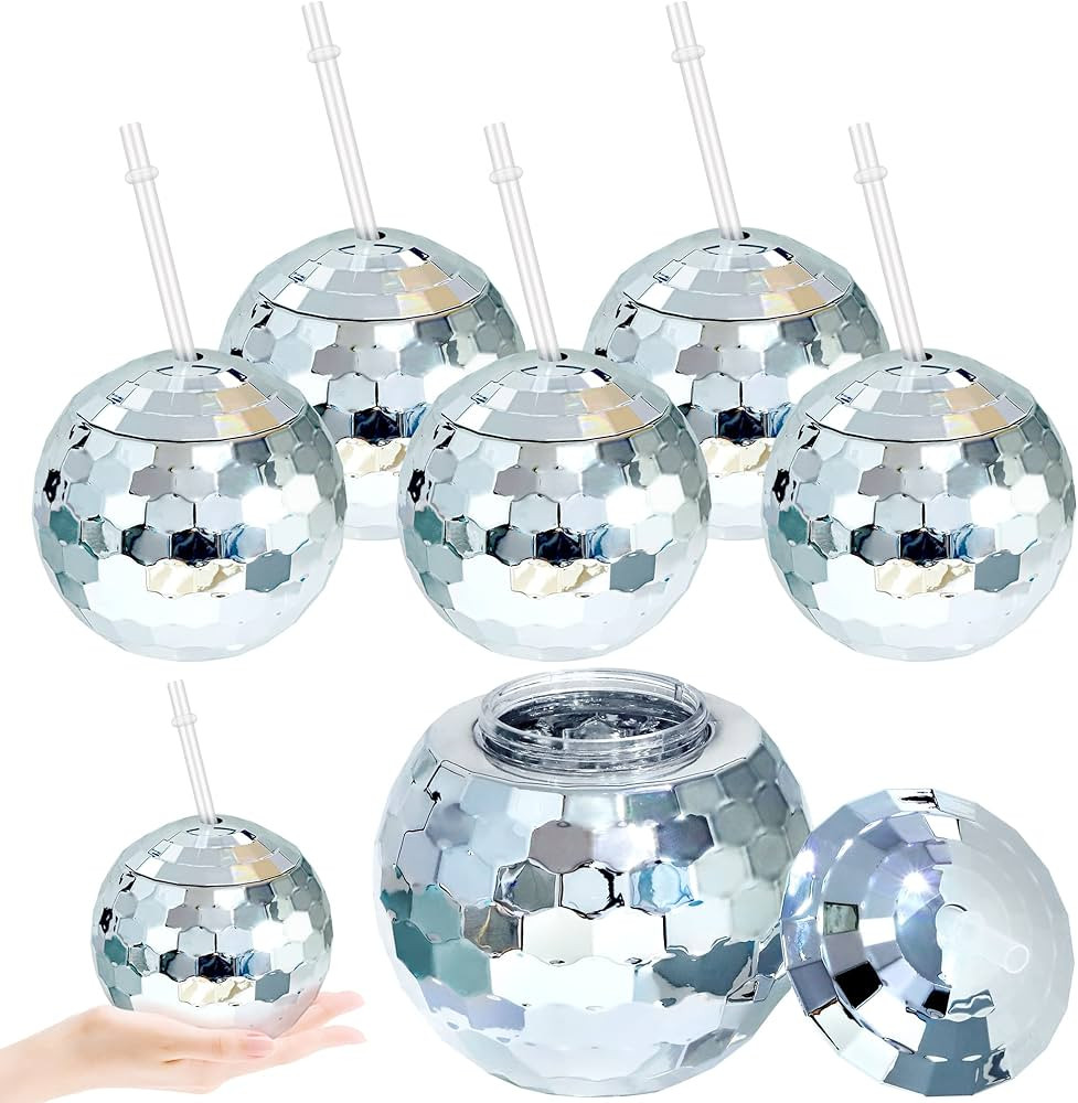 6 Pieces Disco Ball Cup with Lid and Straw 20 Ounce Disco Party Cups 1970s Mirror Disco Cocktail ... | Amazon (US)