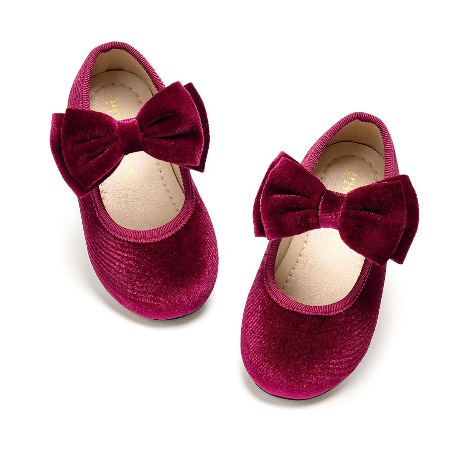 Toddler Flower Girl Glitter Dress Shoes Little Girl Ballet Flats Bow Wedding Party | Amazon (US)