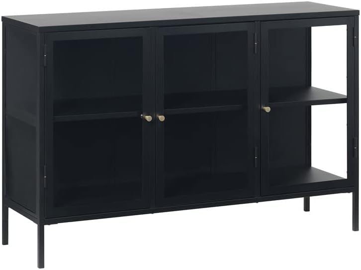 Unique Furniture Carmel 3-Section Metal and Glass Sideboard in Black | Amazon (US)
